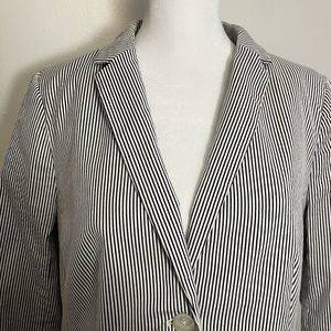 Talbots Dark Gray Striped Blazer Stretch‎ Seersucker Size 10 Petite 10P LIned